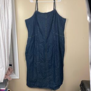 Venezia Women’s Blue Denim Spaghetti Strap Double Slit Adjustable Straps Dress